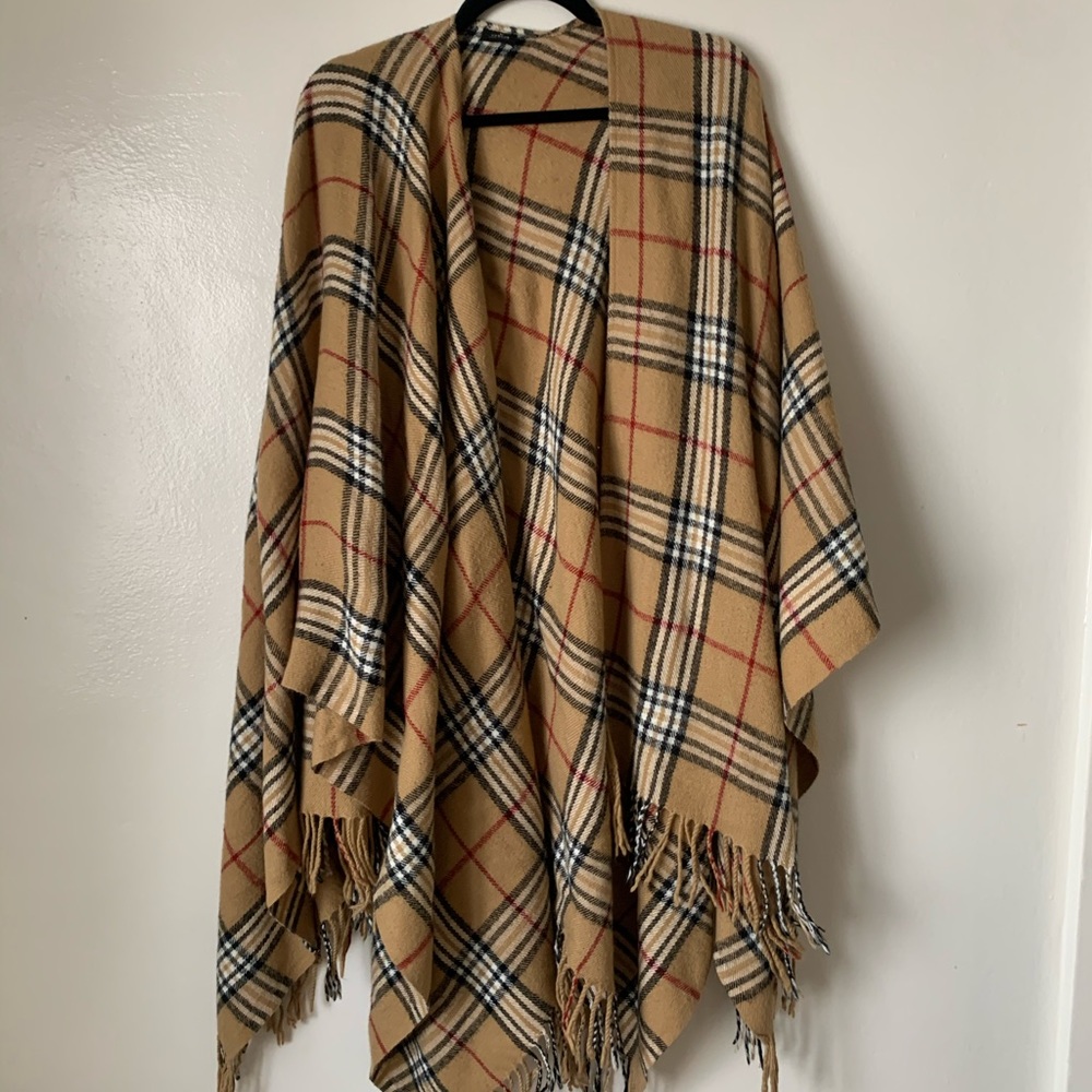 Burberry-style Plaid Poncho Shawl